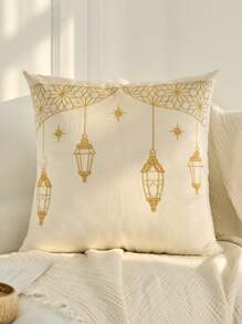 Federa decorativa per cuscino per il Ramadan, regalo per l'Eid, lanterna e stella ricamate in peluche, stile tradizionale, morbida, decorazione per divano del Ramadan, federa per cuscino da camera da letto - Beige - Visualizzare 16