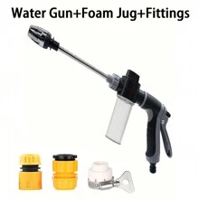 1 件装高压洗车喷枪多功能水喷枪花园软管喷枪带耐用 3 个连接器和泡沫罐方便软管喷嘴喷雾器用于洗车、草坪和花园、植物浇水、清洁配件带储物容器 - 黑色 - 查看 13