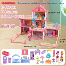 公主城堡娃娃屋玩具套装，娃娃屋女孩玩具，游戏屋套装玩具豪华别墅带家具和配件，逼真的角色扮演玩具，适合 3 4 5 6 7 8 9 10 岁女孩儿童的生日礼物，（部分配件颜色随机） - 粉色 - 查看 11