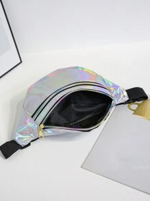Women's Holographic Waist Bag PU Shiny Faux Leather Chest Bag Multi-Function Colorful Shoulder Crossbody Bag - Silver - View 5