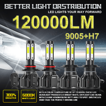 For Kia Forte 2019-2020 4x 9005+H7 Combo LED Headlight High Low Beam Bulbs 6000K