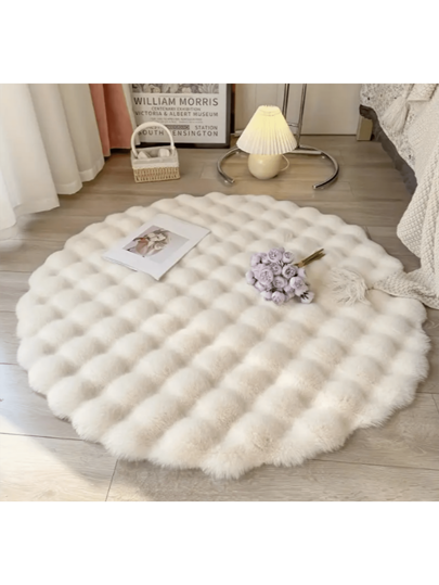 1pc Round Bubble Fleece Fabric Plush Rug - Soft, Fluffy, Comfortable, Easy To Clean, Furry, Warm, Cute - Perfect For Indoor Decor, Bedroom, Living Room, Clothes Room, Vanity, And More, 35.43*35.43in (90*90cm),