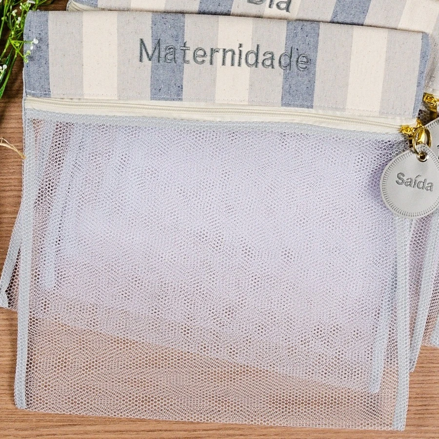 Maternity Organizer Bag Kit 4 And 6 Units. Luxury Nylon - 海軍藍稻草條紋 - 查看 1