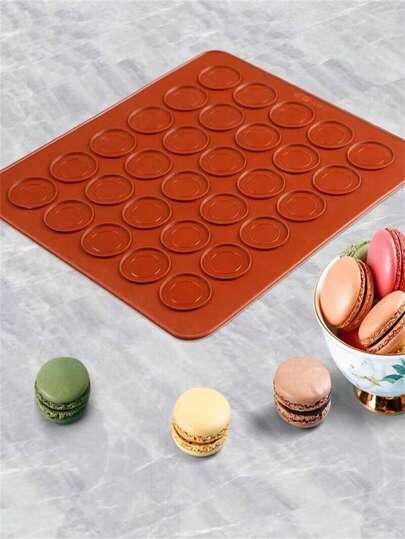 1pc Silicone Baking Mat With 30 Holes, Round Macaron Silicone Baking Sheet