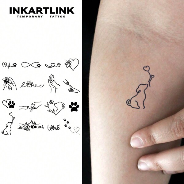 INKARTLINK Technologie de tatouage révolutionnaire INKARTLINK - Tatouages semi-permanents, empreinte de patte, design minimaliste de chien, micro, tatouage réaliste, tatouage touchant le cœur, tatouage temporaire, imperméable, apparence de vrai tatouage, tatouage de niche, tatouage de fruits, plantes