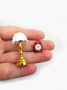 2pcs Mini French Style Desk Lamp With Clock, Suitable For Dollhouse - Perfect For 1:12 Scale Model, Alloy Steel, Ideal For Bedroom & Living Room Decor, No Power Needed