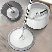 360 Rotating Round Slouchy Household Suction Plate Mops Spin Wring No Hand Washing Rotating Mopping Microfiber Floor Mop With Barrel Round Mop Cloth Household Cleaning Tool - Multicolor - View 1