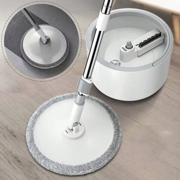360 Rotating Round Slouchy Household Suction Plate Mops Spin Wring No Hand Washing Rotating Mopping Microfiber Floor Mop With Barrel Round Mop Cloth Household Cleaning Tool