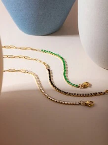 1pc Vintage Luxury 18K Gold Plated Stainless Steel Rhinestone Decor Chain Bracelet, Daily Wear & Wedding Gift For Women