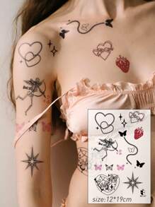 STARTTOOS 4 piezas Tatuajes temporales con diseño de corazón y lazo de estilo punk Y2K, arte corporal personal de moda para la cintura, hombro, cuello, pecho para uso diario, fiesta, festival, regalo - Multicolor - Ver 8