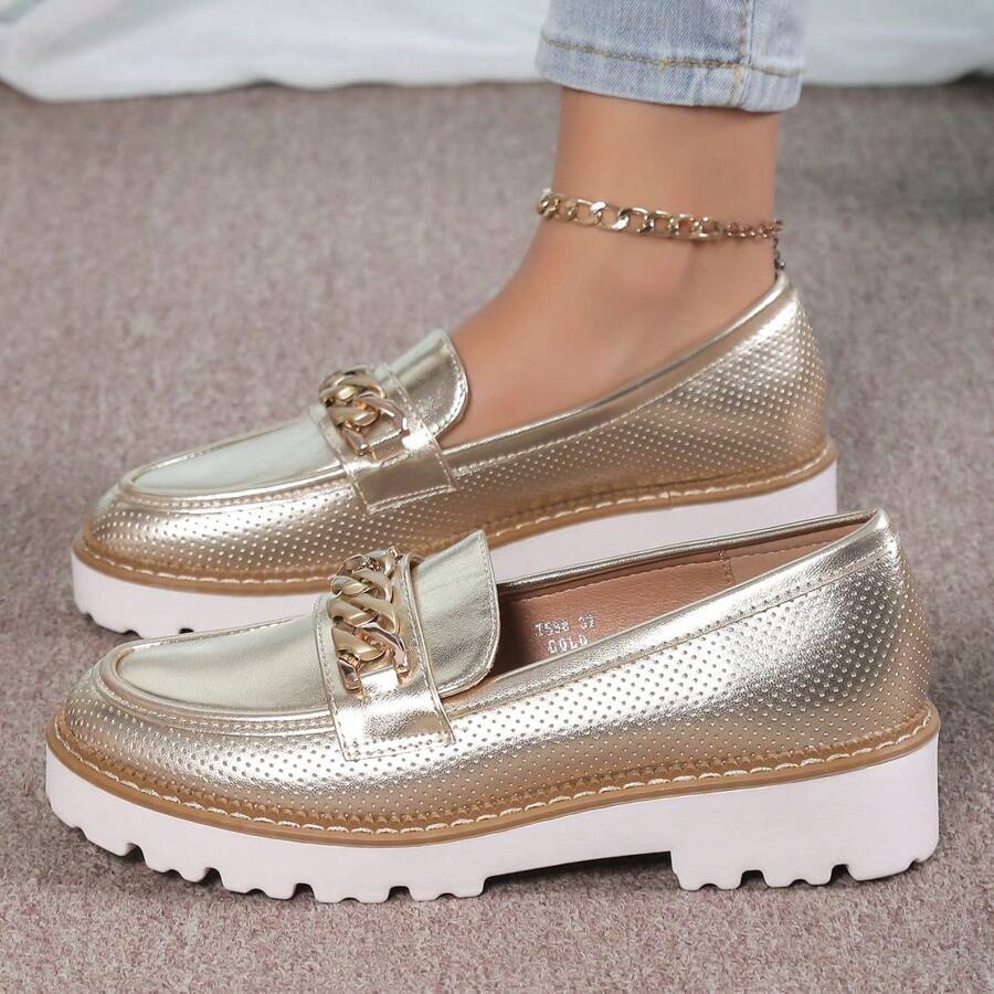 Women's Slip-On Platform Sneakers, Breathable - Gold - View 1