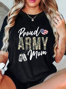 100% Cotton Proud Army Mom Army Graduation Mom US Army Mom Gifts T-Shirt - Black - View 1