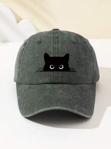 1 Stück Damen Mütze mit weißer Augen Katze Motiv, modisch und weich, süßes Tier Muster Baseball Kappe mit verstellbarem Schirm, atmungsaktiv, geeignet für Outdoor Sport, Camping, Reisen, Geschenkidee