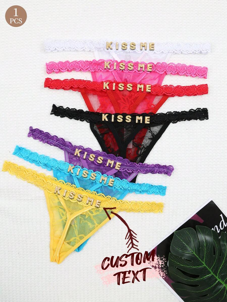 Customized Crystal Letter Sexy Lace Personalized Name Funny Thong Panties, Bikini Tanga Lingerie T-Back Gift For Girlfriend, Wife, Valentine's Day, Christmas, Halloween, Thanksgiving, Birthday. Contracted, Funny, Custom, Unique, Customized, Personalized, Ideal Gifts For Him, Ideal Gifts For Her, Boyfriend, Girlfriend, Family, Friends, Her,Chic Autumn