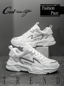 Men's Comfortable Retro Versatile Height Increasing Shock-Absorbing Sneakers, Fashionable Minimalist Lightweight Lace-Up Athletic Outdoor Running Shoes, Couple Casual Shoes - White - View 2