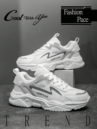 男士舒适复古百搭增高减震运动鞋，时尚简约轻便系带运动户外跑步鞋，情侣休闲鞋