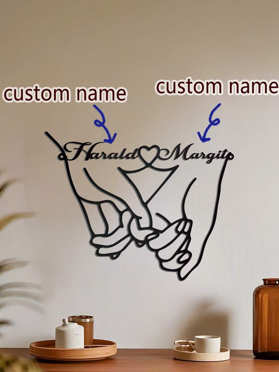 قطعة واحدة من لوحة الجدار المعدنية القابلة للتخصيص بتصميم يد بيد، ديكور جداري لفن الأزواج رمز للحب، مناسب لعيد الحب، الأزواج، حفلات الزفاف؛ قابل للتخصيص بأسماء الزوجين، مصنوع من معدن مقاوم للماء، 30سم* 23.7سم أو 40سم* 31.5سم، لا يحتاج إلى طاقة، ديكور قابل للنزع السهل التركيب، هدية لصديق/صديقة فريدة، هدايا مثالية لها لابنه ابنته، طلاب المدارس، الأطفال للذكرى السنوية، للأعياد المدرسية، المكتب، المنزل