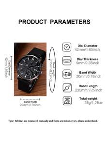 LIANDU LIANDU 男士手表 1 套，带日历功能：休闲、运动、时尚工业风格圆形表盘尼龙表带石英表，朋克风格表带组合，PU 编织环绕式表带非常适合日常佩戴、生日礼物、派对、节日聚会，也是送给自己或朋友的理想礼物（不含盒子） - 黑色 - 查看 7