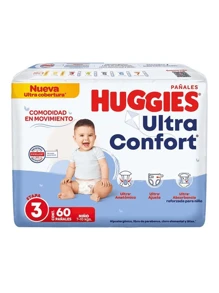 Huggies UltraConfort Pañales Desechables Etapa 3 Con 60 Pañales - Azul - Ver 1