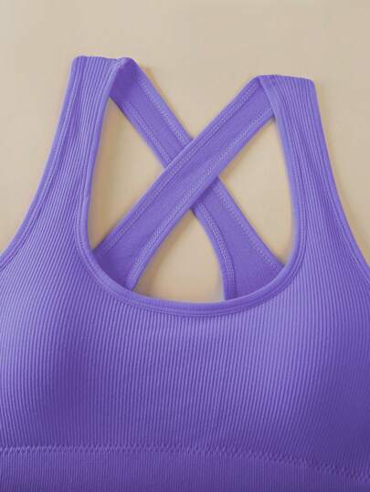 Women Criss Cross Strap Sports Bras, Backless Yoga Fitness Workout Tank Tops Bustier Bras view 4