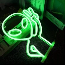1 件霓虹绿外星人手势 LED 装饰灯，11.3 X 8.7 X 0.7 英寸，28.8 X 22.2 X 1.8 厘米，电池或 USB 供电桌面或墙壁装饰灯，适合女孩卧室、房间、酒吧、庭院、生日派对、情人节、母亲节、家居装饰和节日用品 - 白色 - 查看 3