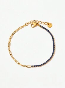 1pc Vintage Luxury 18K Gold Plated Stainless Steel Rhinestone Decor Chain Bracelet, Daily Wear & Wedding Gift For Women