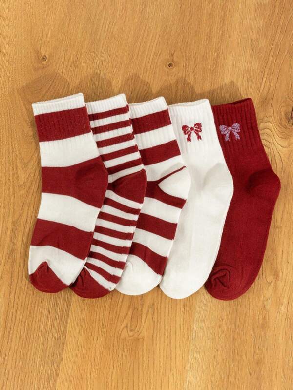 5 Pairs Teenager Girl Striped Slouch Socks, Odor Resistant, All Season