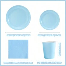 Disposable Sky Blue Plates & Napkins Set, Party Supplies Suitable For 24 Guests, Disposable Paper Plates For Birthdays, Weddings, Parties, Home Picnics