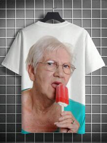 Men's Casual Figure Print Round Neck Short Sleeve T-Shirt, Summer