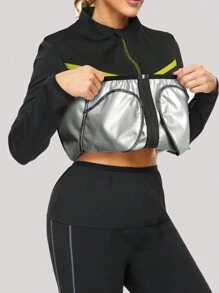 1Set Sweat Sauna Suit Silver Coated Jacket Pants Sweat Suit Gym Sporty Fitness