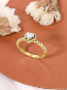 1 pièce Bague de fiançailles à cœur en zircone cubique scintillante blanche pour femmes, bague de mariage, bague de promesse, bague d'éternité, cadeau de bijoux fins pour la Saint-Valentin