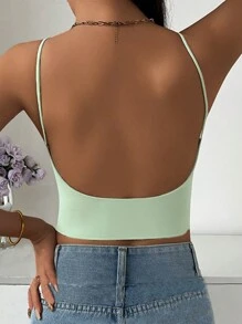Women's Summer Fashion Backless Sexy Halter Underwear, Thin With Chest Pad Integrated, Ice Silk Solid Color Vest