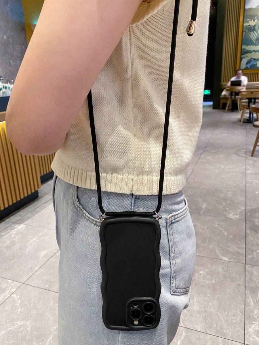 挂绳 1 件波浪形软壳防摔手机壳适用于 Apple、/Galaxy、Infinix、Redmi、OPPO、VIVO、Realme 防水防震防刮 - 黑色 - 查看 1