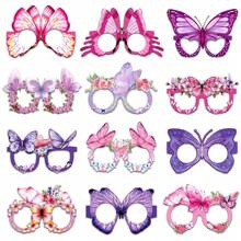 12 件花卉和蝴蝶设计纸质眼镜蝴蝶派对装饰照相亭眼镜框，彩色蝴蝶眼镜适用于蝴蝶主题生日派对装饰用品 - 彩色 - 查看 3