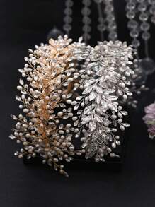 Elegant Pearl & Crystal Rhinestone Bridal Headband, Chic Bride Or Bridesmaid Headdress For Wedding, Party, Prom - A - View 3