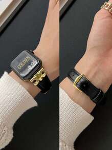 Huastonband 時尚設計師 D 字金色金屬裝飾軟棕色錶帶，適用於 Ultra 2 1 SE S9 8 7 6 5 4 3 2 1 系列，中性替換錶帶，智慧手錶 38mm 40mm 41mm 42mm 44mm 45mm 49mm - 黑色 - 查看 11