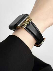 Huastonband 時尚設計師 D 字金色金屬裝飾軟棕色錶帶，適用於 Ultra 2 1 SE S9 8 7 6 5 4 3 2 1 系列，中性替換錶帶，智慧手錶 38mm 40mm 41mm 42mm 44mm 45mm 49mm - 黑色 - 查看 9