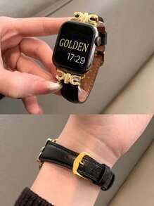 Huastonband 時尚設計師 D 字金色金屬裝飾軟棕色錶帶，適用於 Ultra 2 1 SE S9 8 7 6 5 4 3 2 1 系列，中性替換錶帶，智慧手錶 38mm 40mm 41mm 42mm 44mm 45mm 49mm - 黑色 - 查看 3