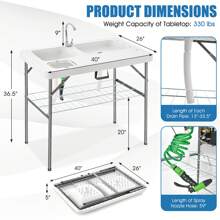 Homasis 2-In-1 Folding Fish Cleaning Table Portable Camping Table W/ Faucet White