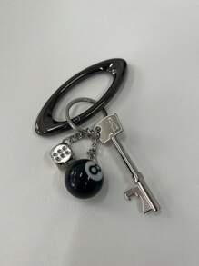 1 pièce/1 set, Pendentif de sac thème boule 8 noire, pendentif d'ornement de sac garçon/fille, ensemble de porte-clés mousqueton en alliage de zinc avec charms à la mode - clip ovale - pendentif passoire, décapsuleur pendant, pack d'accessoires combo de style de rue personnalisable, décoration de sac individualisée pour femmes, cadeau de rentrée scolaire, cadeau d'anniversaire, usage quotidien, cadeau de fête pour les amis