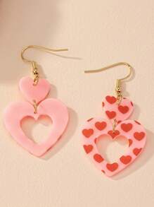 1 para kreatywnych, słodkich, dziewczęcych, różowych, asymetrycznych, akrylowych kolczyków w kształcie serca na Walentynki