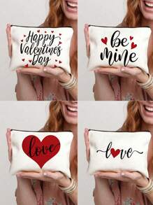 1 件情人节励志名言、爱情宣言名言心形印花旅行化妆品收纳包带拉链化妆包化妆包化妆品收纳盒化妆品收纳包化妆包，波西米亚风