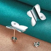 925 Silver Plated Smooth Butterfly Earring Stud Earrings For Women Charm Wedding Engagement Fashion Jewelry - Silver - View 2