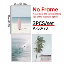 3 件装裱创意帆布海报、棕榈树和冲浪板海洋海景画、防水帆布墙画、艺术品墙画，可作为礼物、卧室、办公室、客厅、咖啡厅、酒吧、墙壁装饰、居家和宿舍装饰 - 彩色 - 查看 14