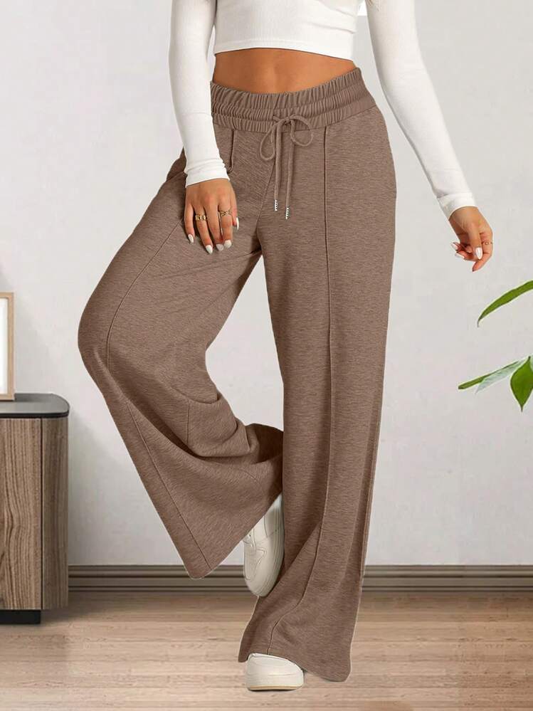 Women's Drawstring Wide Leg Sweatpants With Pockets Oversized Low Waist Yoga Pants Baggy Trouser