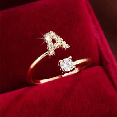 1pc Minimalist Cute Fashion Niche 26 Letters Design Ring For Women, Suitable For Everyday Wear On Index Finger