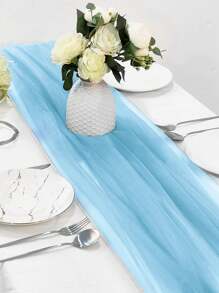 1 件蓝色纯色背景布，现代欧根纱户外派对装饰椅子装饰新娘横幅，适用于婚礼、生日派对 - 藍色 - 查看 9