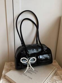 Large Capacity PU Tote Bag, Minimalist & Fashion Office Lady Shoulder Bag, Multi-Pocket Solid Color Personalized Handbag
