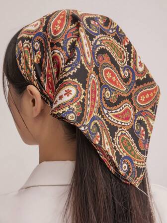 1pc Women's Headband, Brown & Blue Paisley Print Headscarf/Neck Scarf 2-In-1, Fashionable Floral Headwrap, Suitable For Holidays, Autumn/Winter Everyday Wear Warm Hair Bands Women Bandanas Winter Hair Accessories