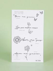 1pc Butterfly Flower English Temporary  Tattoo Sexy Waterproof Sweatproof Last For 1-2 Weeks Realistic Herbal Juice Non-Reflective Geometric Faux Black Fake Tattoos For Woman Tattoo Stickers For Chest,Belly, Waist,Arm Modernist Body Ar